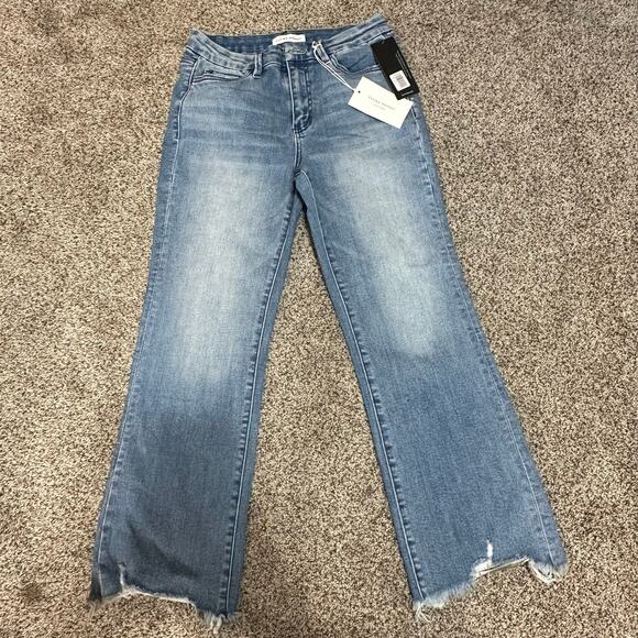 FLYING MONKEY Women's Frayed Hem Straight Leg Jeans Size 28 In Light Blue - Picture 4 of 16